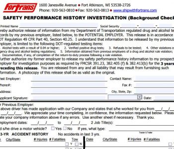 Required for Driving Positions only. One Form Required For Each Employer Over the Past 3 Years.